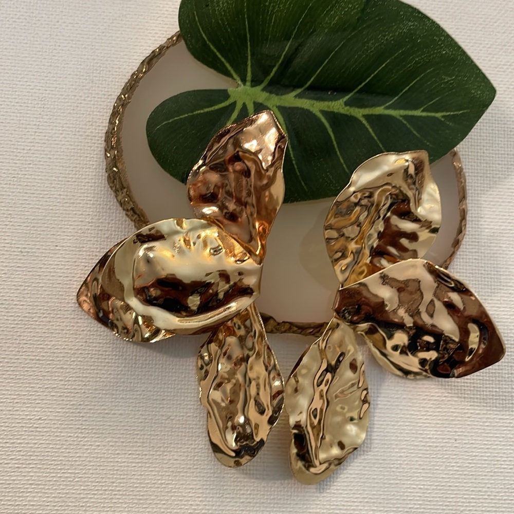 Gold Floral Statement Earrings - Picture 9 of 10